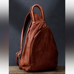 free people soho convertible sling back pack- genuine brown leather